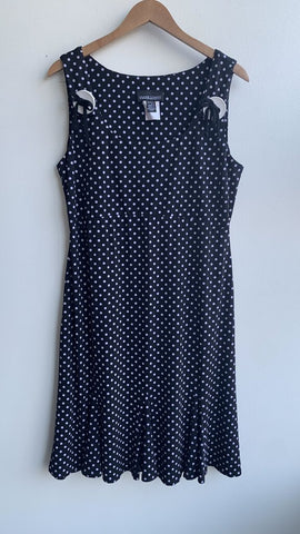 Pre-Owned Frank Lyman Black/Purple Polka-Dot Sleeveless Ruffle Hem Dress - Size 16