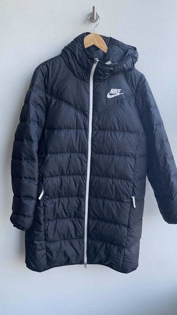 Pre-Owned Nike Black Puffer Longline Reversible Jacket- Size Medium