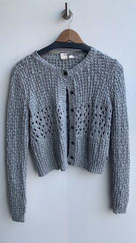 Pre-Owned Roxy Grey Holey Knit Button Front Cardigan - Size Large