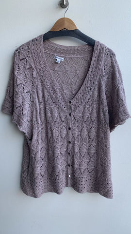 Croft & Barrow Mauve Doily Button Front Short Sleeve Cardigan - Size 1X