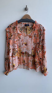 Pre-Owned Mink Pink Orange Floral Long Sleeve Blouse- Size Medium