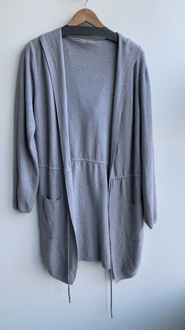 Pre-Owned Grey Hooded Longline Drawstring Waist Cardigan- Size Medium (Estimated)