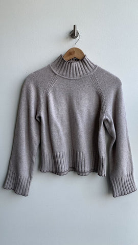 Pre-Owned Gap Taupe Mock Neck Ribbed Brown Trim Sweater- Size Small