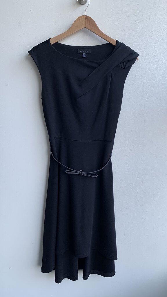 Pre-Owned Spense Black Sleeveless A-Line Belted Dress- Size Small