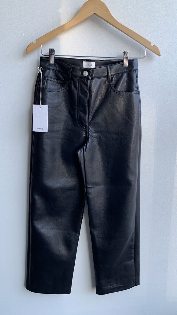 Pre-Owned Wilfred Black 'The Melina' Cropped Faux Leather Pants (NWT)- Size 4