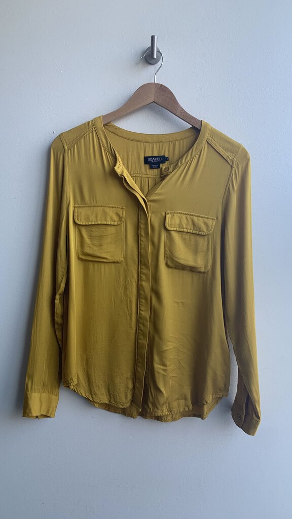 Pre-Owned Soaked in Luxury Mustard Button Front Long Sleeve Shirt - Size Small