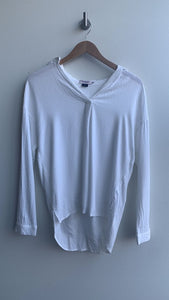 Pre-Owned Soaked in Luxury White Textured Collared Long Sleeve Blouse - Size Small