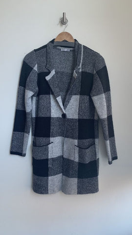 Pre-Owned Dex Black/Grey Plaid Knit Button Front Jacket - Size X-Small