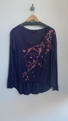 Pre-Owned Purple Floral Long Sleeve Top - Size Small