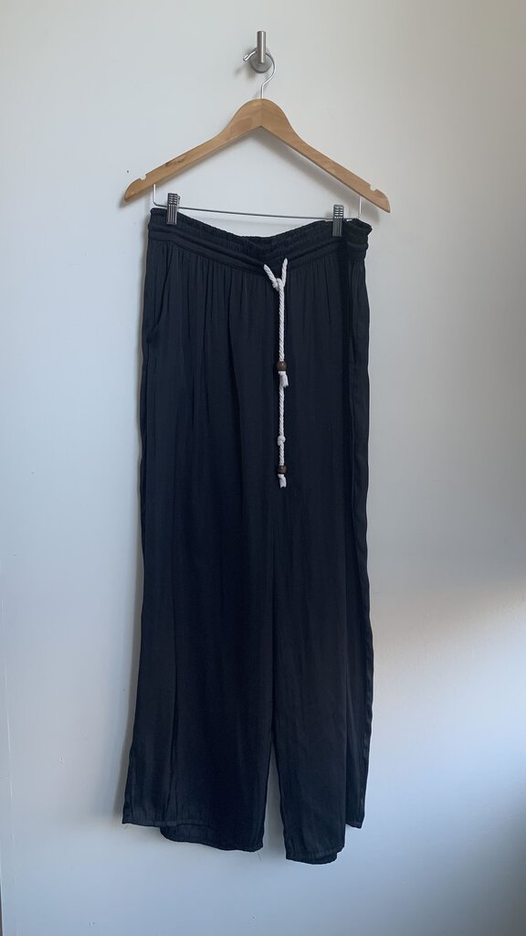 Pre-Owned Joie Black Satin Wide Leg Pants - Size Large