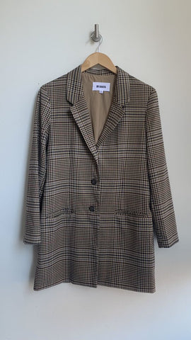 Pre-Owned BB Dakota Brown Check Print Long Blazer - Size Small