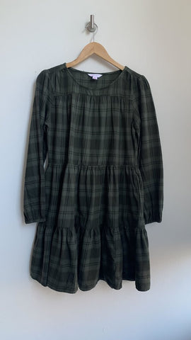 Pre-Owned Joe Fresh x Jillian Harris Green Plaid Tiered Long SLeeve Dress - Size Small