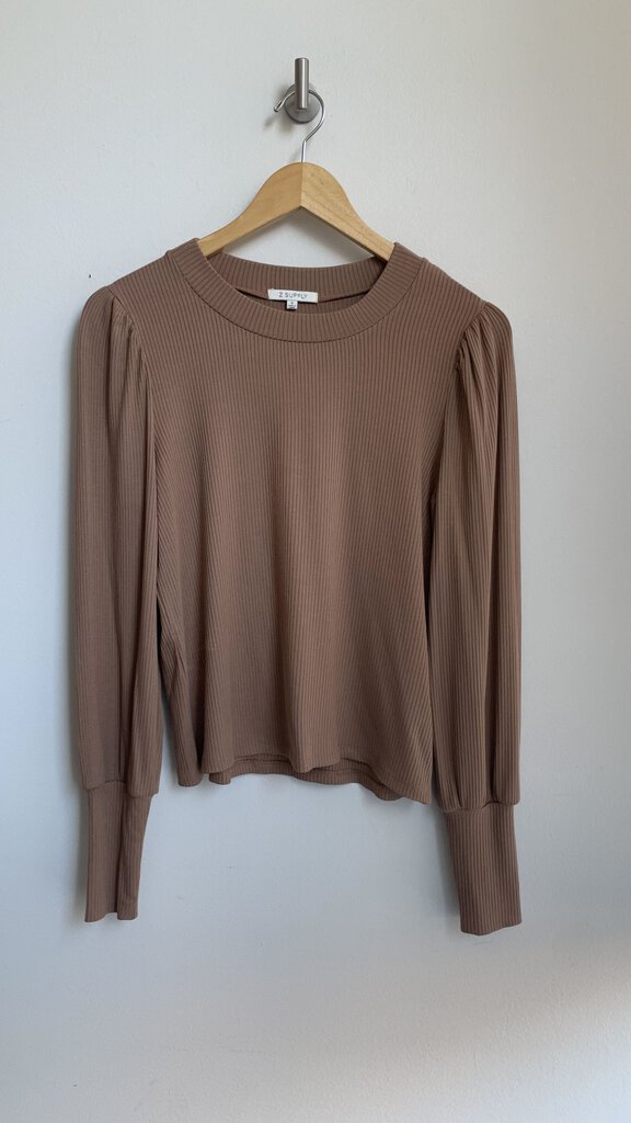 Pre-Owned Z Supply Toffee Ribbed Puff Shoulder Long SLeeve Top - Size Small