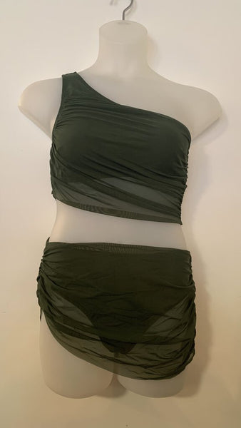 Pre-Owned Cupshe Green Sheer Overlay Skirted Bottoms Bikini (NWT)- Medium