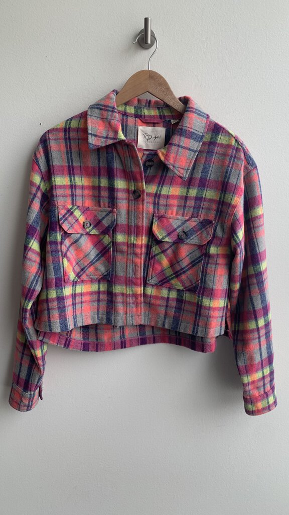 Pre-Owned RD Style Pink Multi Plaid Cropped Shacket- Size Small