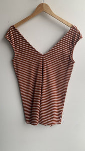 Pre-Owned RVCA Burnt Orange Striped V-Neck Sleeverless Romper- Size X-Small