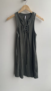 Pre-Owned Z Supply Charcoal Grey V-Neck Lace Up Dress- Size X-Small