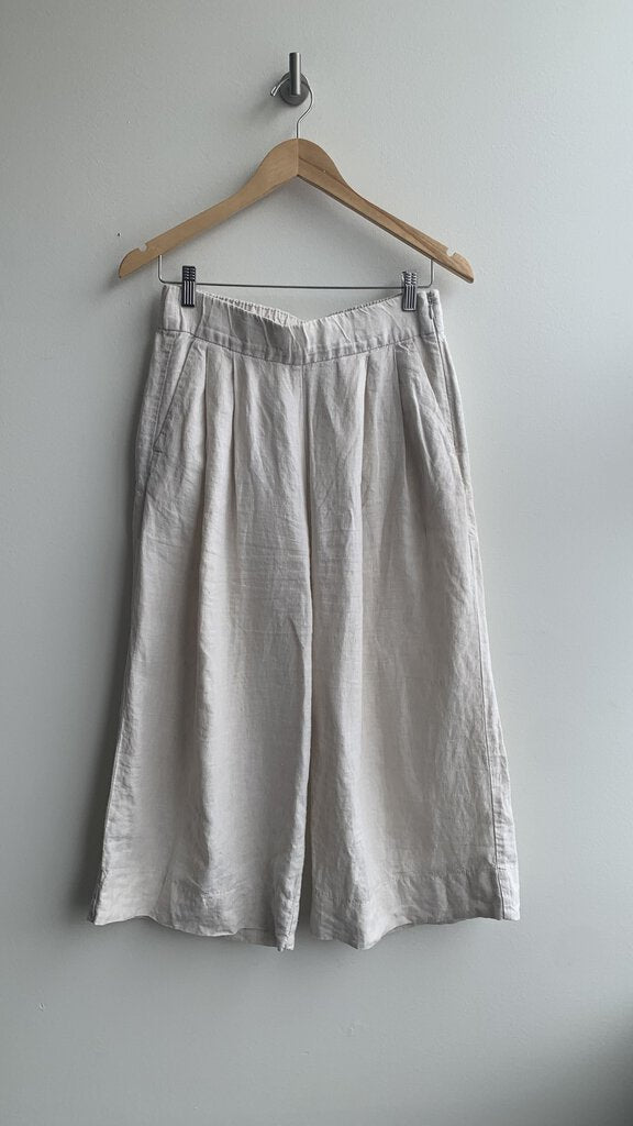 Pre-Owned Gap Cream Cropped Linen Palazzo Pants- Size 6