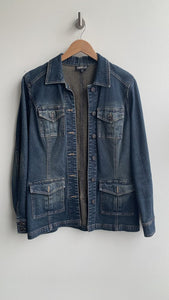 Pre-Owned Contrast Blue Washed Utility Denim Jacket- Size Medium