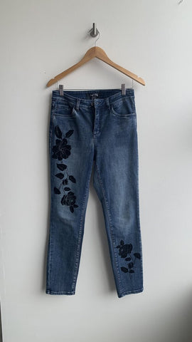 Pre-Owned Joseph Ribkoff Blue Floral Design Skinny Jeans- Size 10