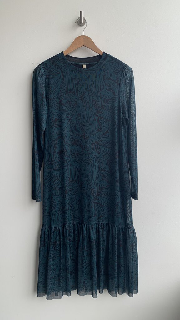 Pre-Owned Soyaconcept GreenLeaf Print Mesh Mock Neck Long Sleeve Dress- Size Small