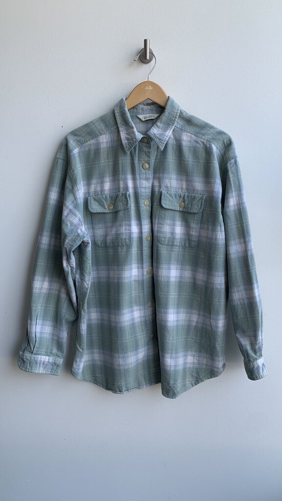 Pre-Owned Eddie Bauer Green White Plaid Button Up Top- Size Large