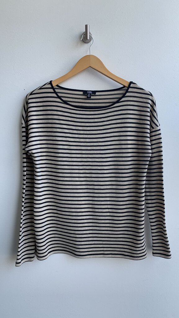 Pre-Owned Chic by Jacob Cream/Black Striped Long Sleeve Top- Size Small