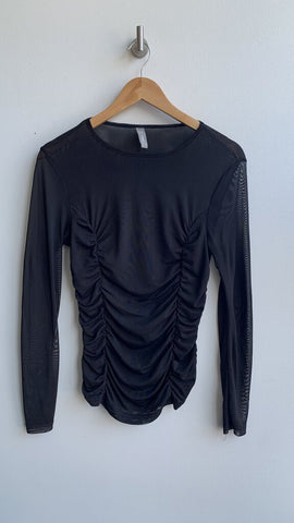 Pre-Owned Only Black Mesh Long Sleeve Ruched Sides Top- Size X-Large