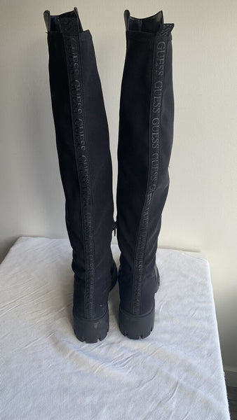 Pre-Owned Guess Black Over the Knee Chunky Sole Boot- Size 8