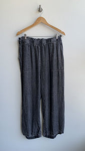 Pre-Owned Jane and Delancey Washed Black Paperbag Waist Wide Leg Pants- Size Large