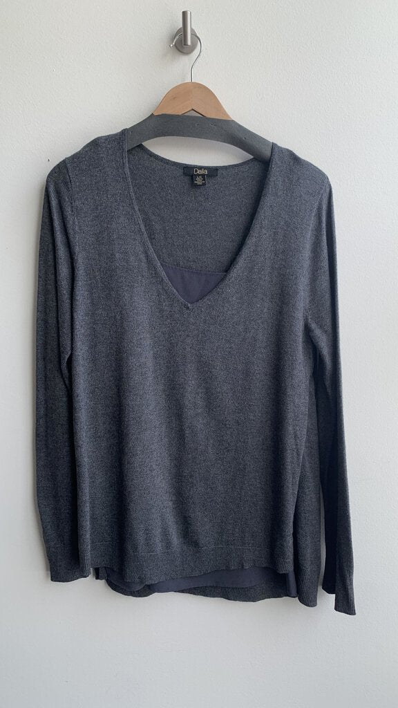 Pre-Owned Dalia Grey Built in Tank V-Neck Sweater- Size Large