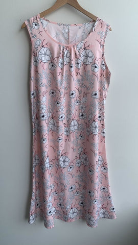 Pre-Owned Pink Floral Sleeveless High Round Neck Midi Dress- Size X-Large