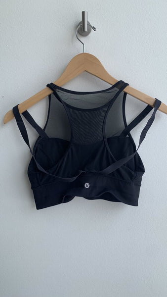 Pre-Owned Lululemon Black Mesh Racerback Double Strap Cover Sports Bra- Size 6