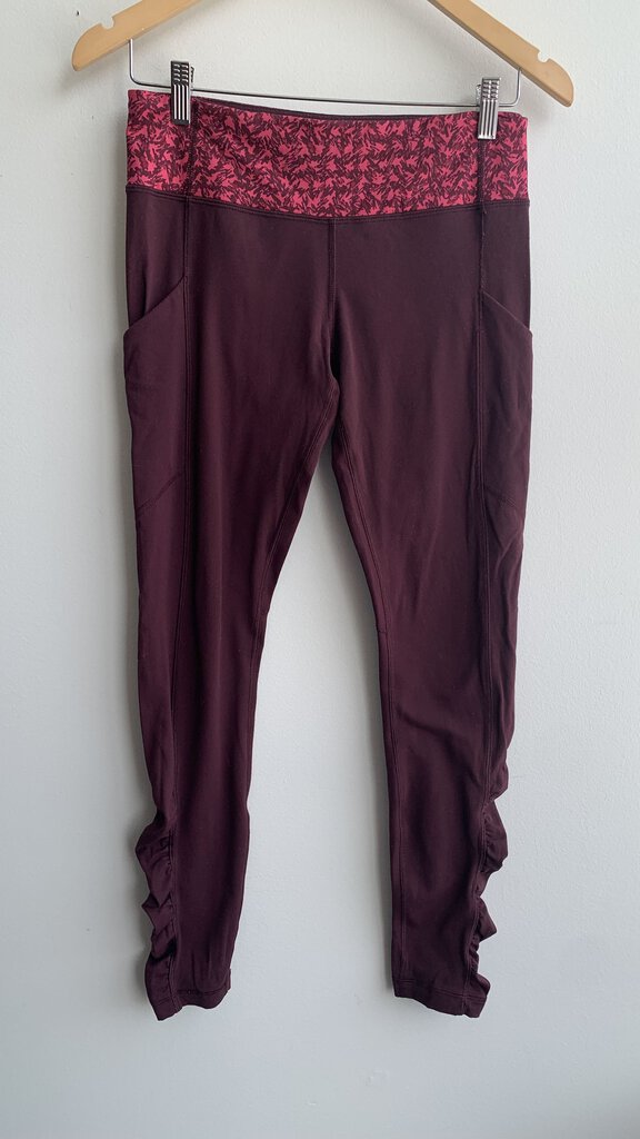 Pre-Owned Lululemon Burgundy Side Pockets Banned Print Leggings- Size 6