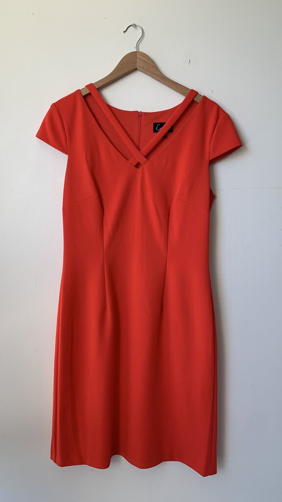 Pre-Owned Connected Apparel Red Cap Sleeve Sheath Dress - Size 10