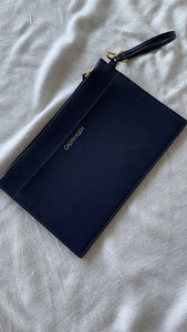 Pre-Owned Calvin Klein Navy Faux Leather Wristlet