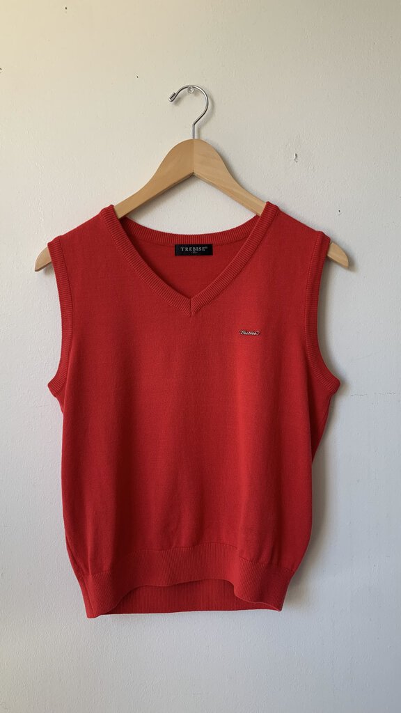 Pre-Owned Trebise Red Knit V-neck Vest- Size Small (Estimated)