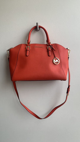 Pre-Owned Michael Kors Bright Orange Satchel Crossbody Handbag