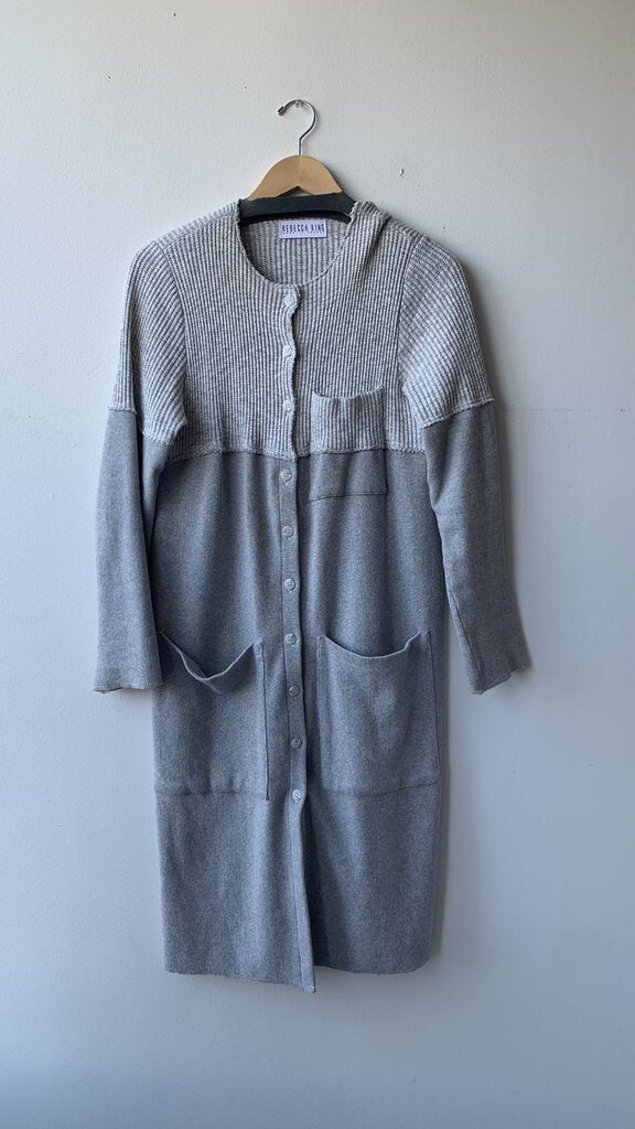 Pre-Owned Rebecca King Grey Longline Fuzzy Top Coatigan- Size X-Large