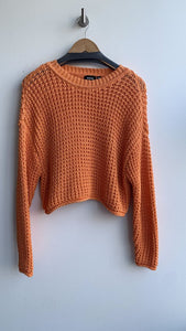 Pre-Owned RD Style Neon Orange Chunky Knit Crop Sweater- Size Small