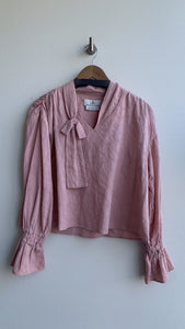 Pre-Owned Fireflies For Lanterns Pink Bow Collar Bishop Sleeve Blouse- Size Small