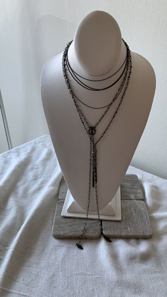 Pre-Owned Free People Black Double Beaded Chain with Layered Black Chain Necklace