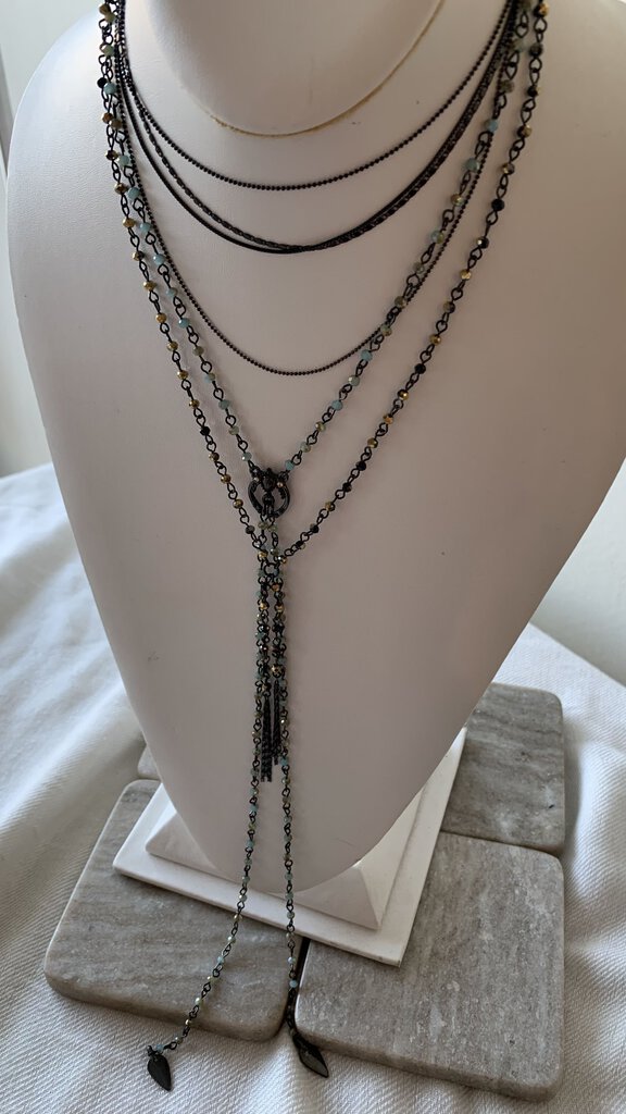 Pre-Owned Free People Black Double Beaded Chain with Layered Black Chain Necklace