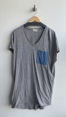 Pre-Owned Preloved Grey Denim Pocket T-Shirt Dress - Size Small