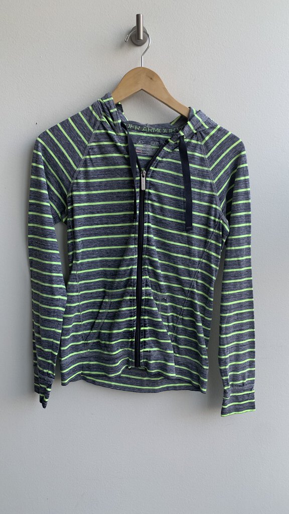 Pre-Owned Under Armour Grey/Green Zip Front Hoodie - Size Small