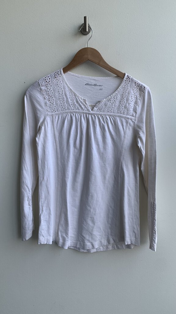 Pre-Owned Eddie Bauer Cream Eyelet Shoulder Long Sleeve Top - Sizde Small