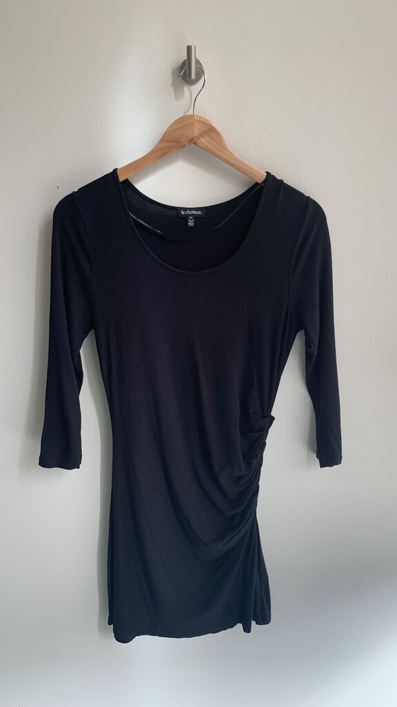 Pre-Owned Le Chateau Black 3/4 Sleeve Ruched Side Dress- Size Small