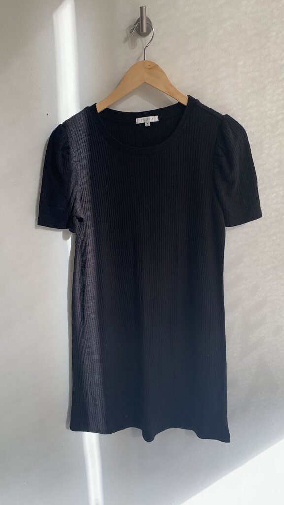 Pre-Owned Z Supply Black Ribbed Puff Shoulder T-Shirt Dress- Size Medium