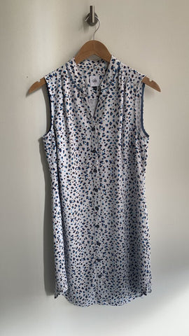 Pre-Owned Cabi White Brown/Teal Leopard Button Front Sleeveless Dress- Size Small