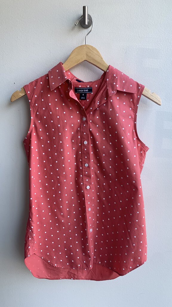 Pre-Owned Lands' End Coral Polka Dot Sleeveless Collared Top - Size 4